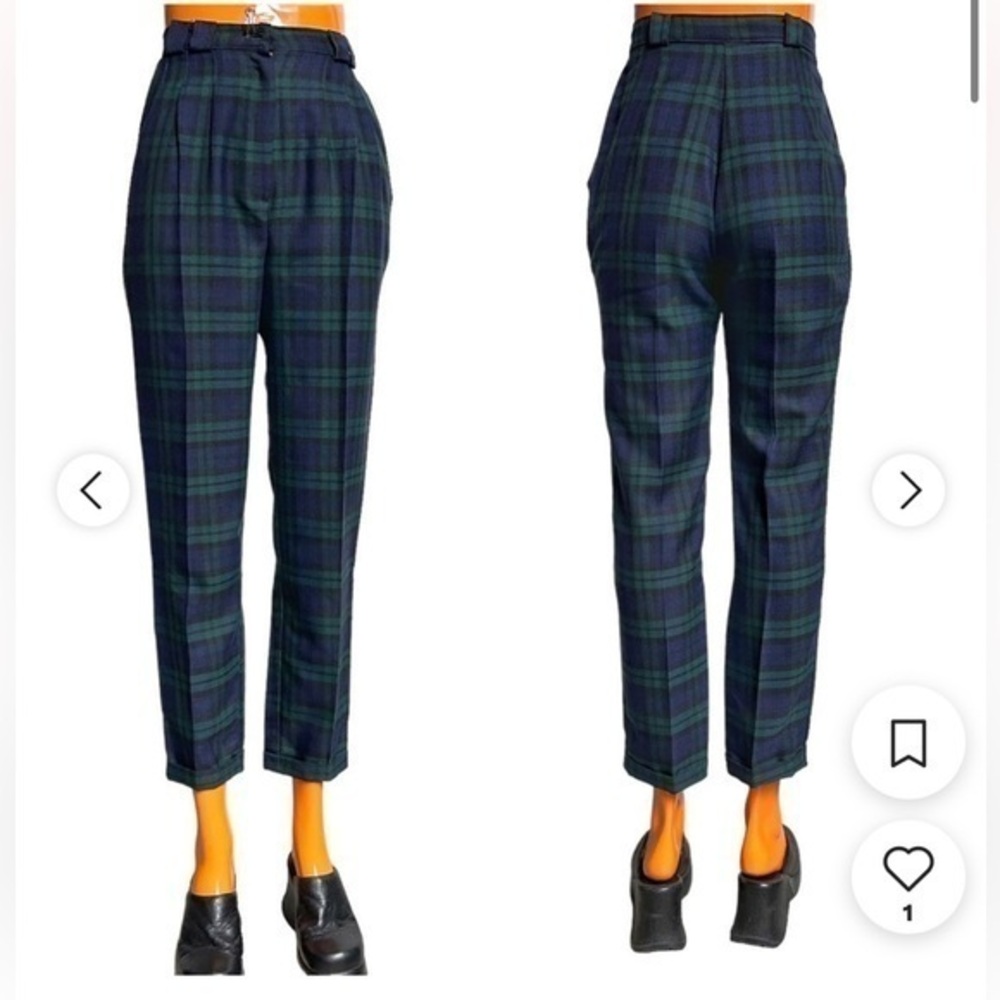 Vintage Alfred Dunner Black Watch Blackwatch Plaid Trousers Pants Blue Green 16